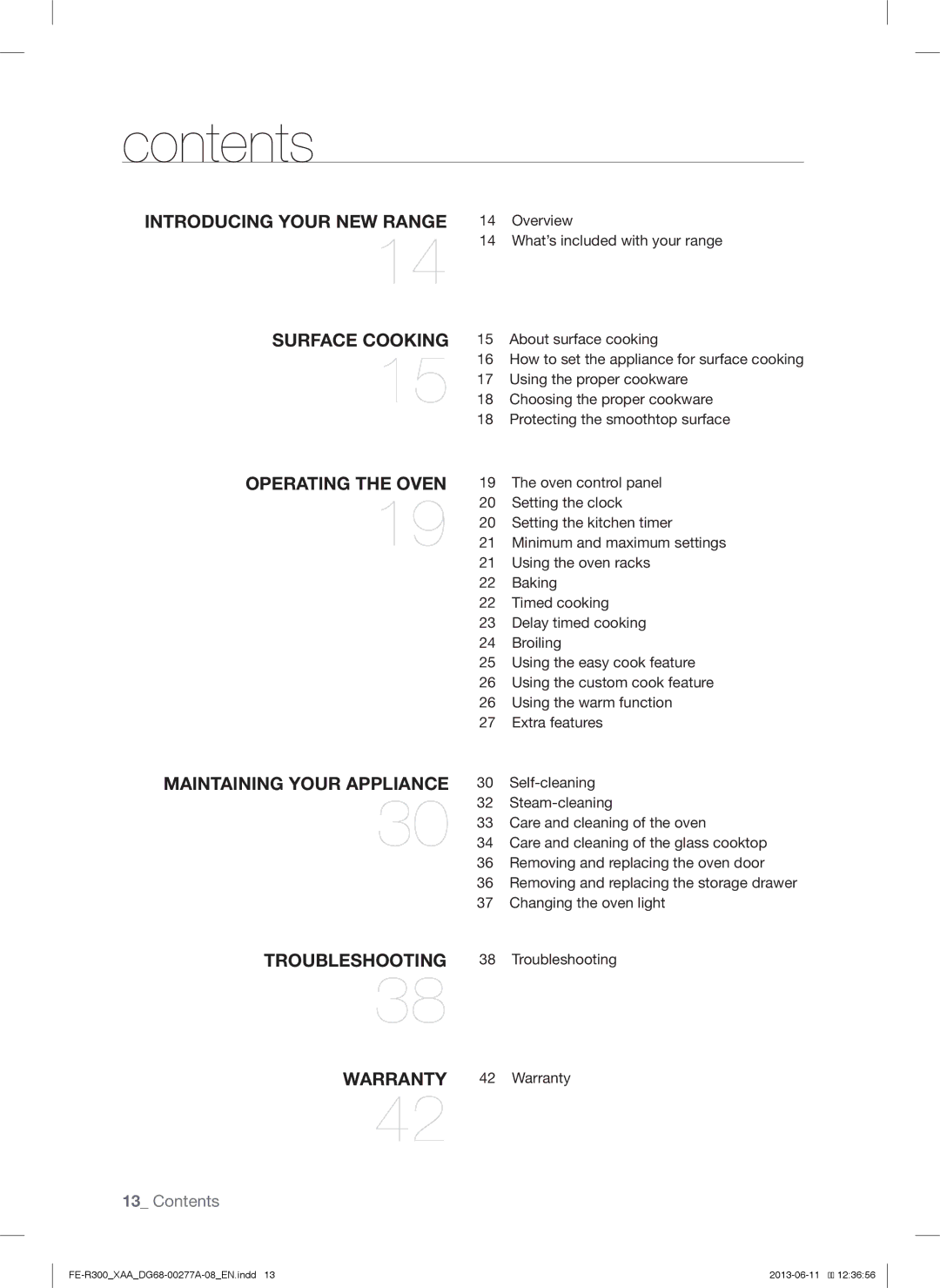 Samsung FER300SXPKG, FER300SWPKG, FER300SBPKG user manual Contents 