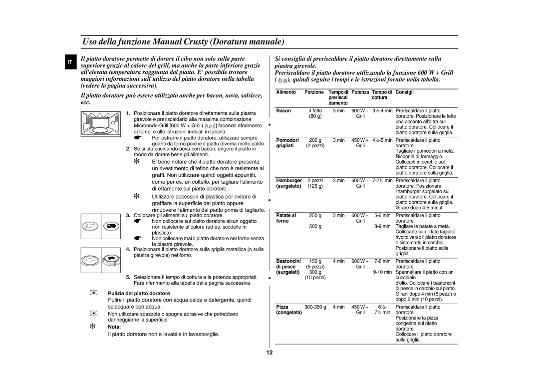 Samsung FG77KUST/XET Uso della funzione Manual Crusty Doratura manuale, Bacon 