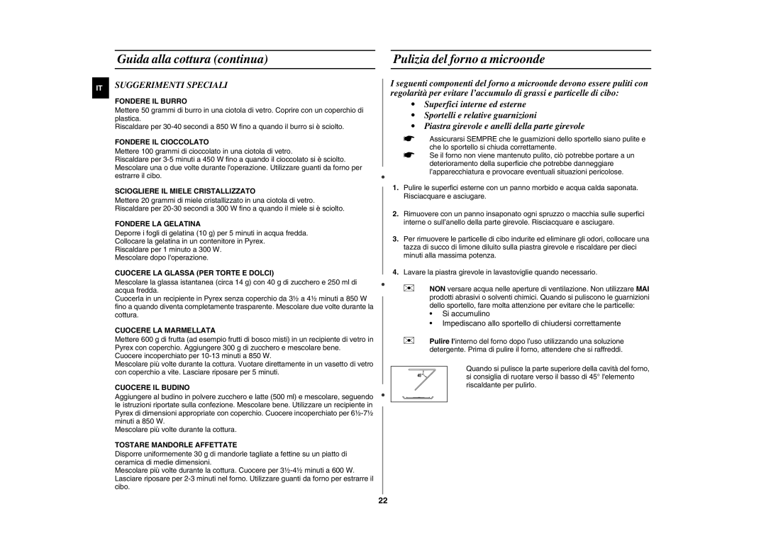 Samsung FG77KUST/XET manual Pulizia del forno a microonde, Suggerimenti Speciali 