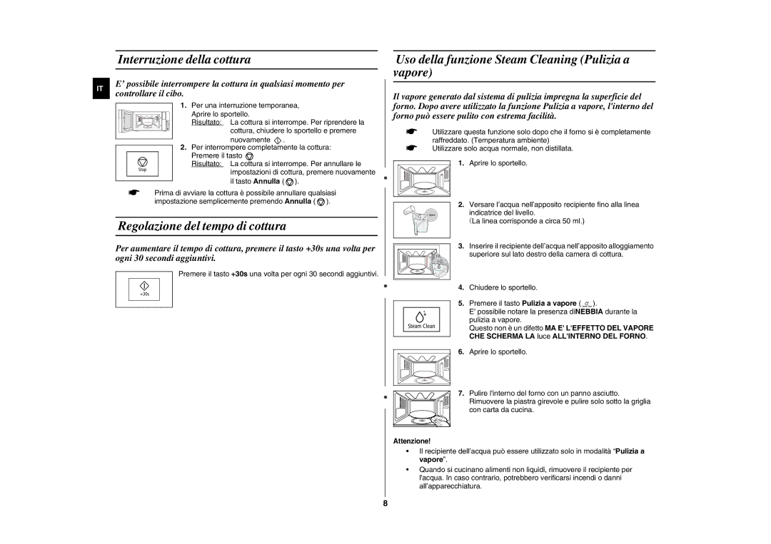 Samsung FG77KUST/XET manual Interruzione della cottura, Regolazione del tempo di cottura 