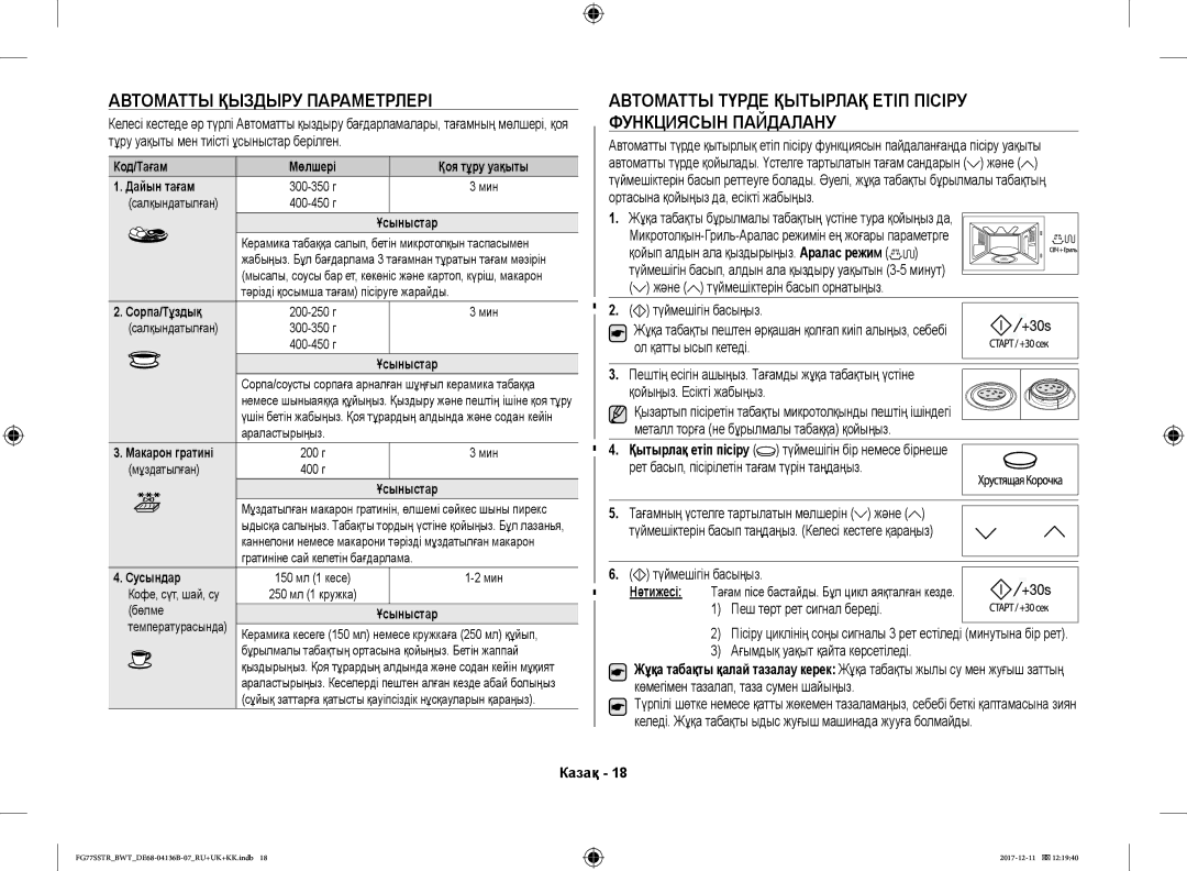 Samsung FG77SSTR/BWT manual Функциясын Пайдалану, Тұру уақыты мен тиісті ұсыныстар берілген, Және, Ол қатты ысып кетеді 