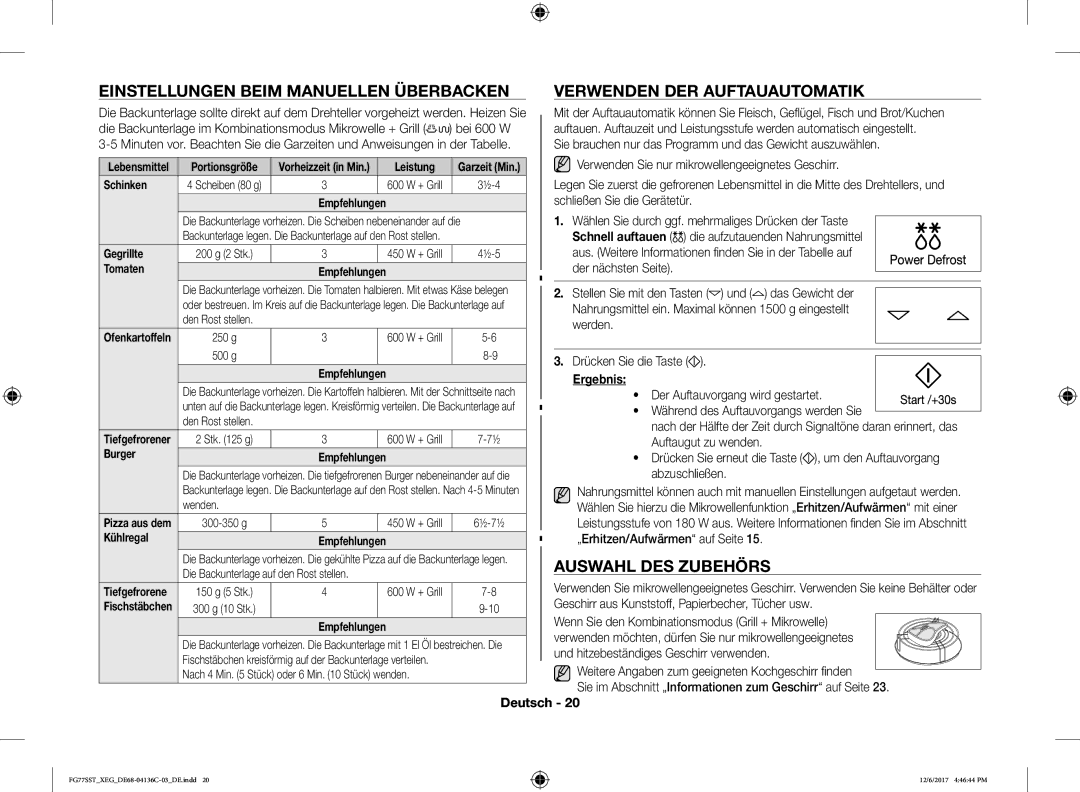 Samsung FG77SUB/XEG, FG77SST/XEG, FG77SUST/XEG, FG77SUST/XET, FG77SUST/XEF, FG77SUB/XEF manual Auswahl DES Zubehörs 