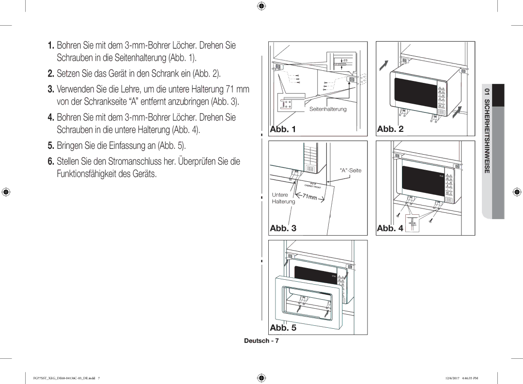 Samsung FG77SUST/XEG, FG77SST/XEG, FG77SUB/XEG, FG77SUST/XET manual Setzen Sie das Gerät in den Schrank ein Abb, Seite Untere 