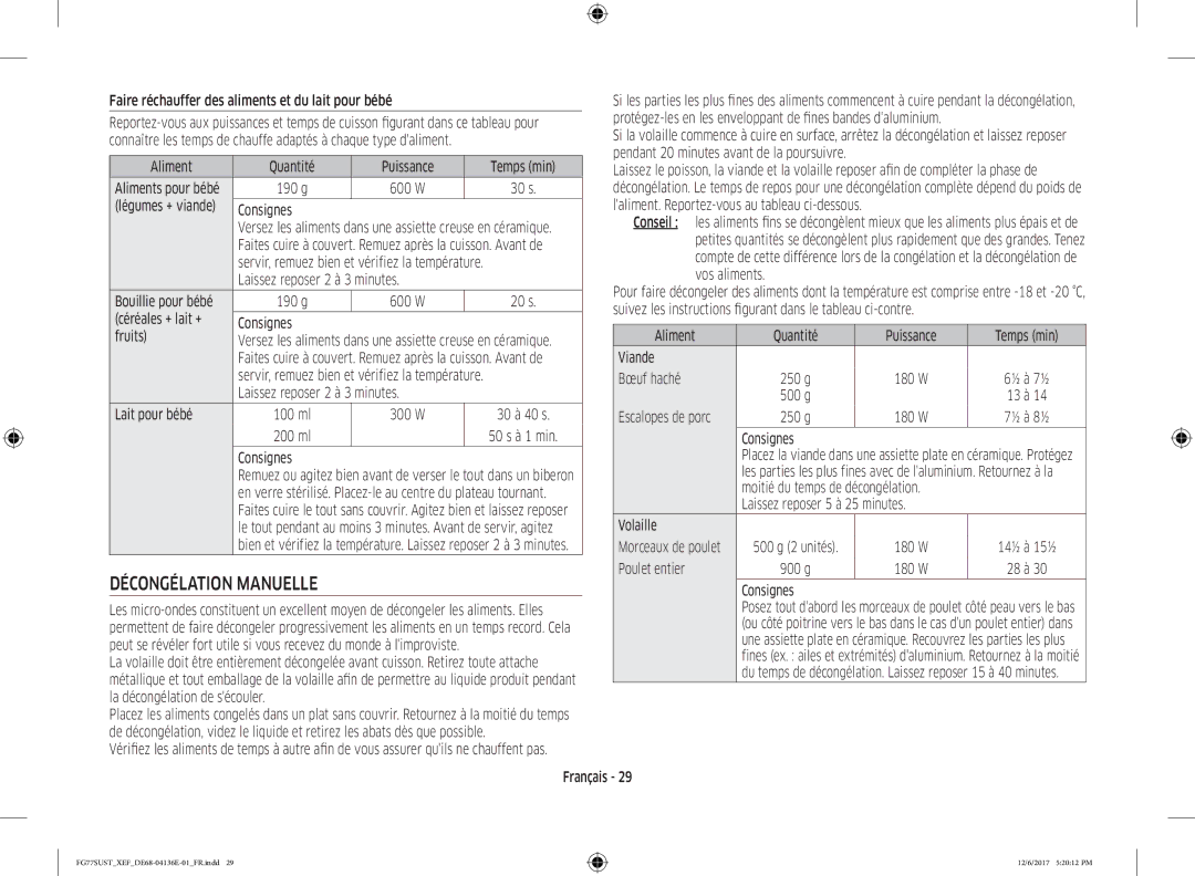 Samsung FG77SUB/XEF, FG77SUST/XEF manual Décongélation Manuelle 