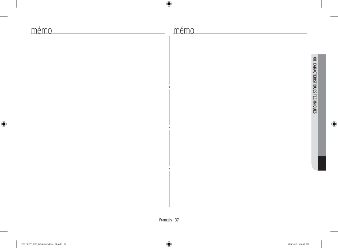 Samsung FG77SUB/XEF, FG77SUST/XEF manual Mémo 
