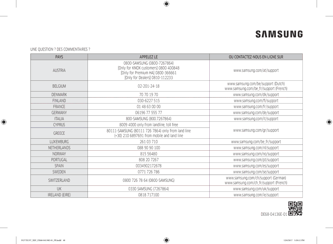 Samsung FG77SUST/XEF 02-201-24-18, 70 70 19, 030-6227, 01 48 63 00, 06196 77 555, 261 03, 088 90 90, 815, 808 20, 0771 726 