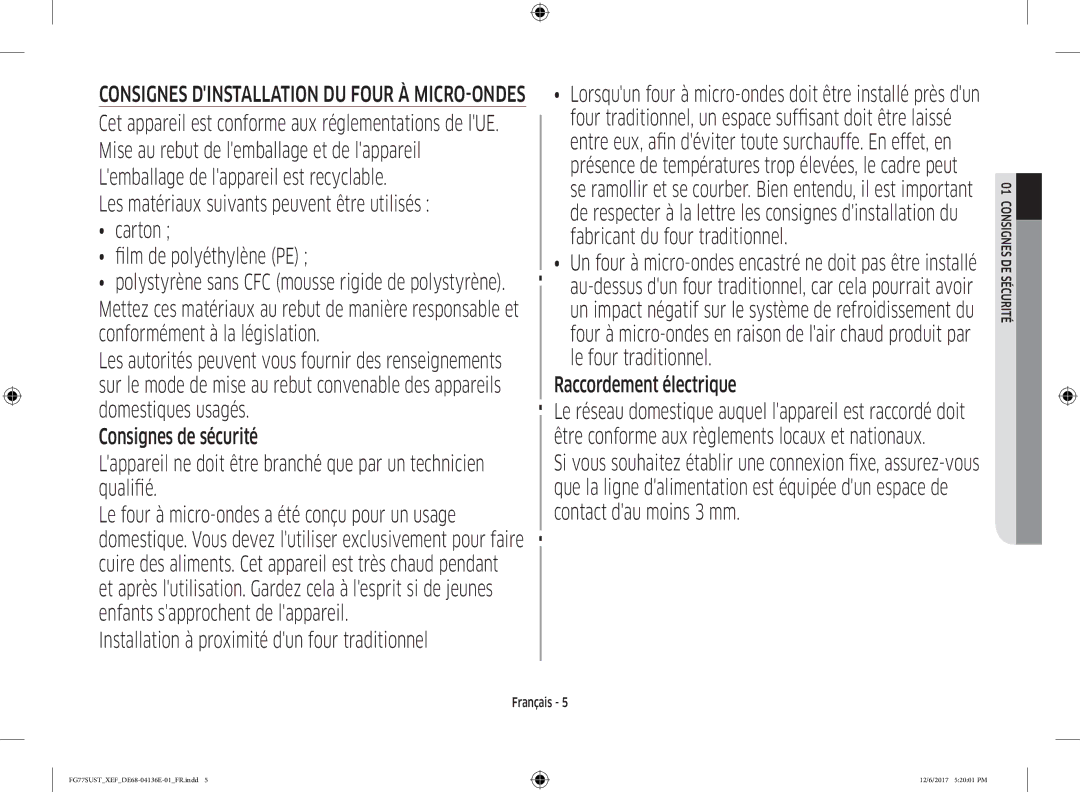 Samsung FG77SUB/XEF manual Installation à proximité dun four traditionnel, Consignes Dinstallation DU Four À MICRO-ONDES 