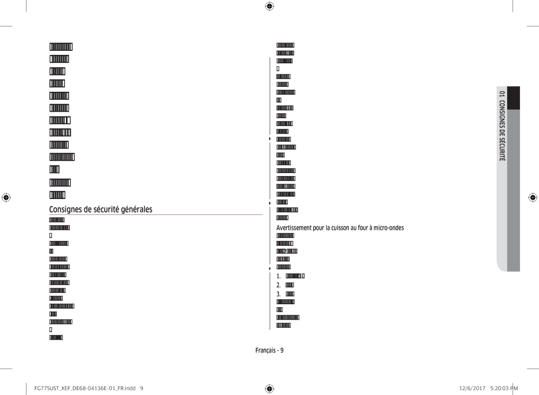 Samsung FG77SUB/XEF, FG77SUST/XEF Consignes de sécurité générales, Avertissement pour la cuisson au four à micro-ondes 