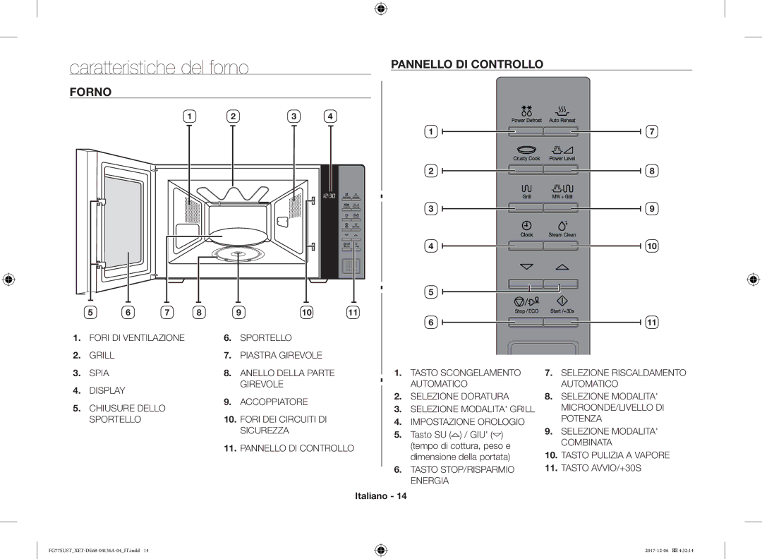 Samsung FG77SUST/XET Pannello DI Controllo, Forno, Tasto SU / GIU, Tempo di cottura, peso e, Dimensione della portata 