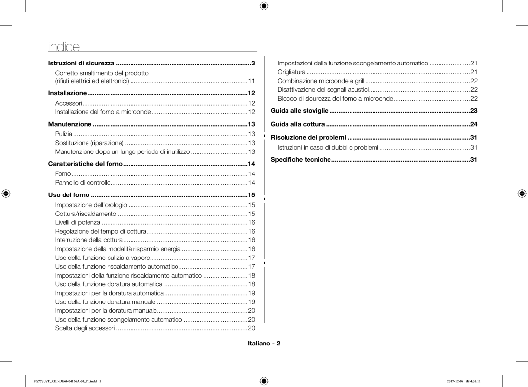 Samsung FG77SUST/XET manual Indice 