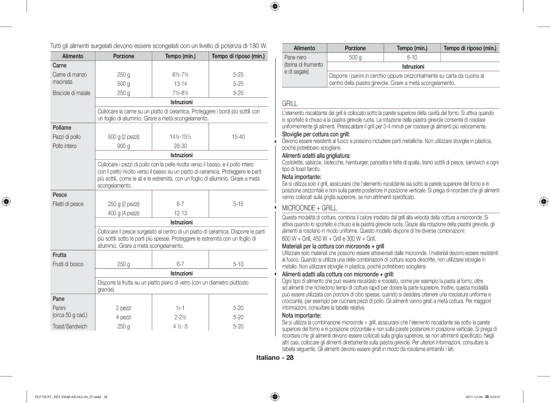 Samsung FG77SUST/XET manual Microonde + Grill 