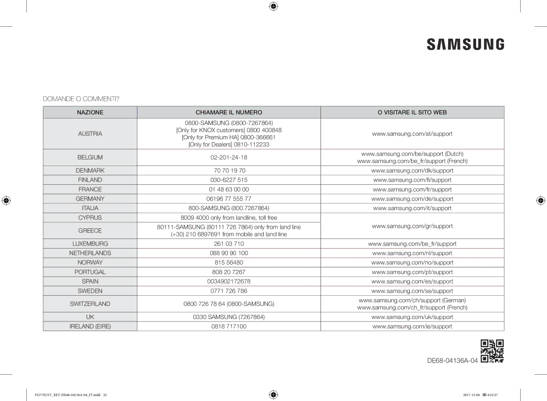 Samsung FG77SUST/XET manual Domande O COMMENTI?, DE68-04136A-04 