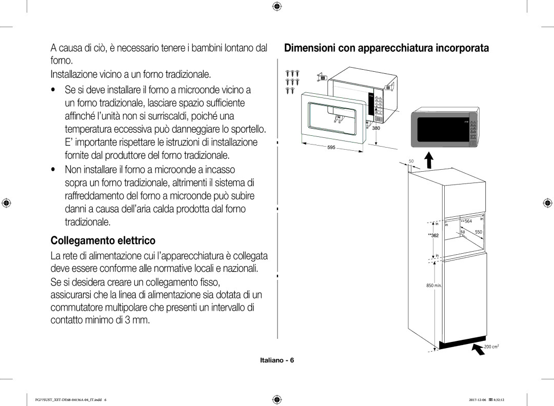 Samsung FG77SUST/XET manual Dimensioni con apparecchiatura incorporata 