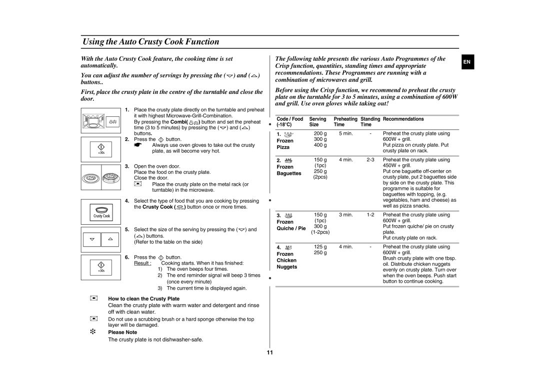 Samsung FG87K-B/BOL manual Using the Auto Crusty Cook Function 