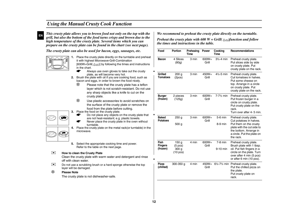 Samsung FG87K-B/BOL manual Using the Manual Crusty Cook Function 