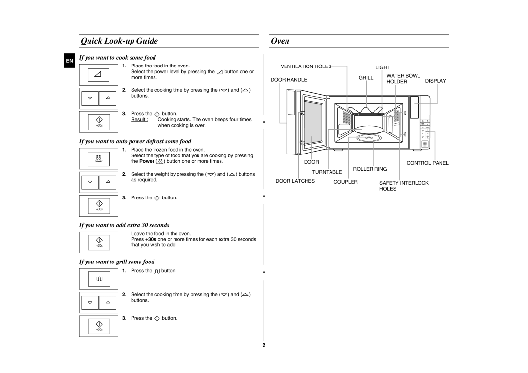 Samsung FG87K-B/BOL manual Quick Look-up Guide, Oven 