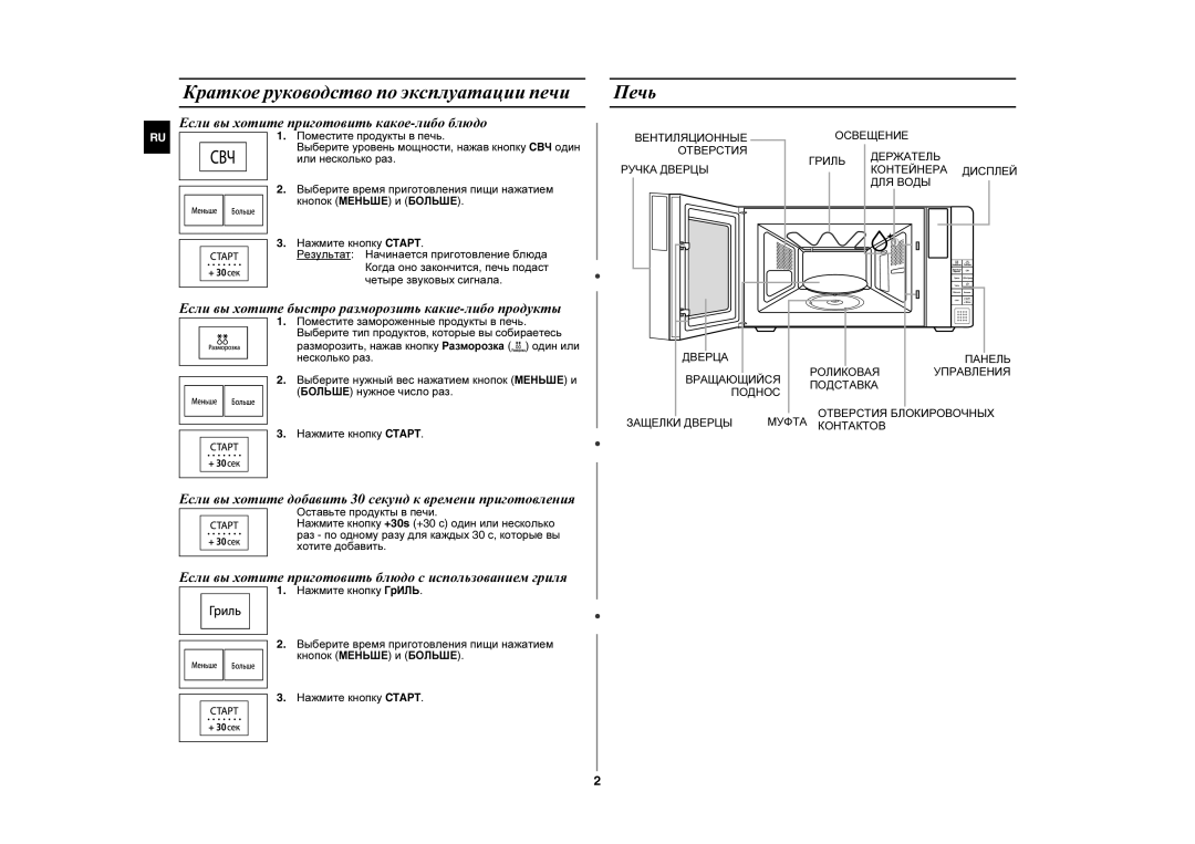 Samsung FG87KSTR/BWT manual Краткое руководство по эксплуатации печи 