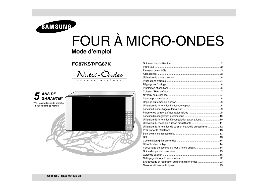 Samsung FG87KST/XEF manual Four À MICRO-ONDES, Code No . DE68-03133B-02 