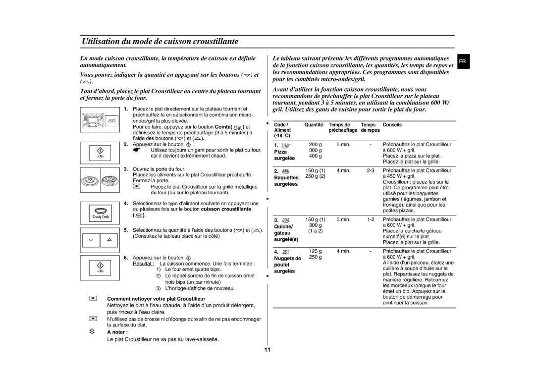 Samsung FG87KST/XEF manual Utilisation du mode de cuisson croustillante 