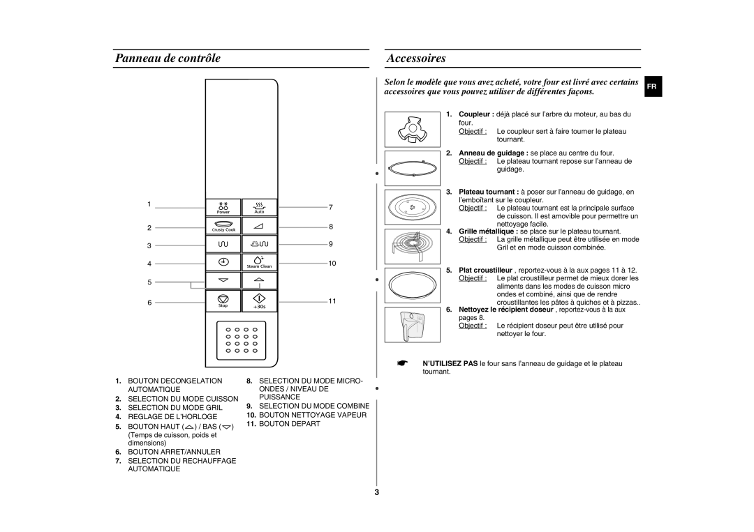 Samsung FG87KST/XEF manual Panneau de contrôle Accessoires, Nettoyez le récipient doseur , reportez-vous à la aux 