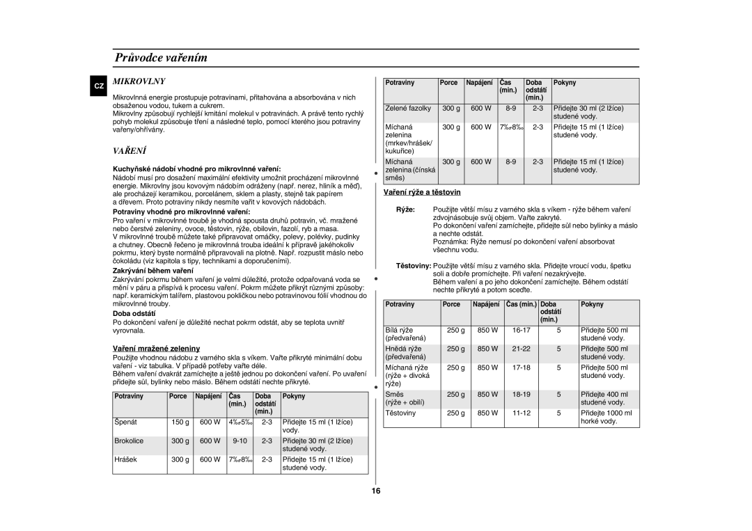 Samsung FG87KST/XEH manual Průvodce vařením, Mikrovlny, Vaření 