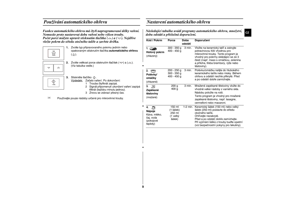 Samsung FG87KST/XEH manual Používání automatického ohřevu, Nastavení automatického ohřevu 