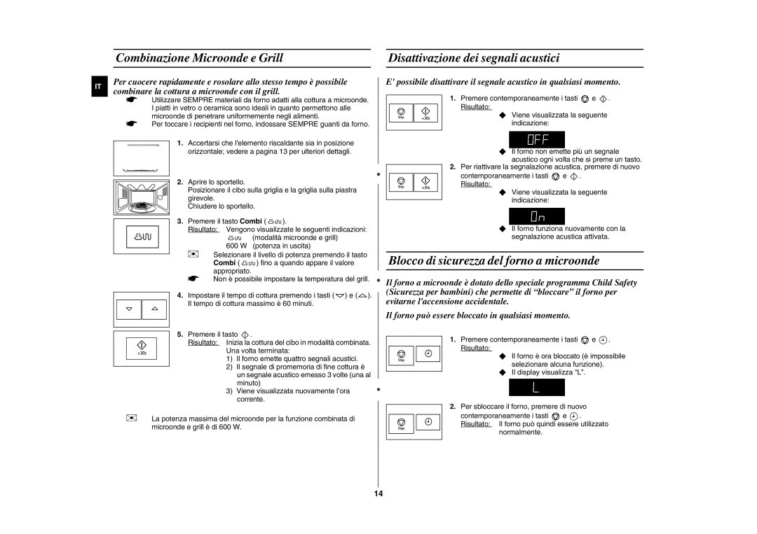 Samsung FG87KST/XET manual Blocco di sicurezza del forno a microonde, Combi 