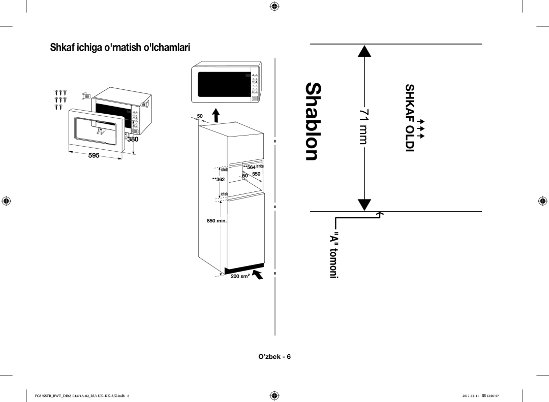 Samsung FG87SBTR/BW, FG87SSTR/BWT manual Shkaf Oldi 