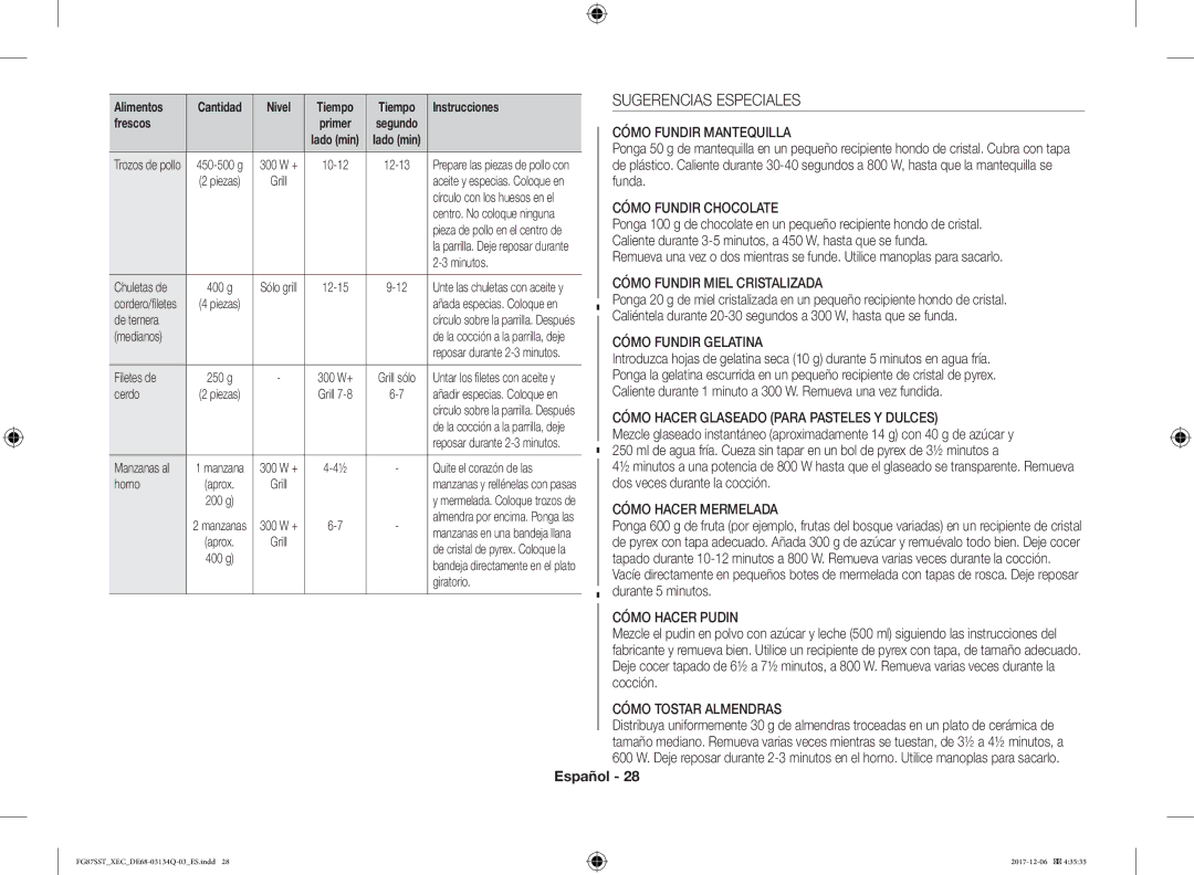 Samsung FG87SST/XEC manual Sugerencias Especiales 