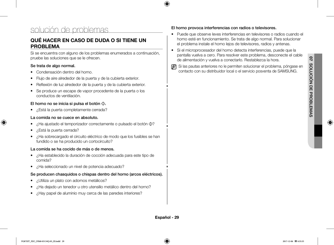 Samsung FG87SST/XEC Solución de problemas, QUÉ Hacer EN Caso DE Duda O SI Tiene UN Problema, Asme bl Spro 07n ióde uc 