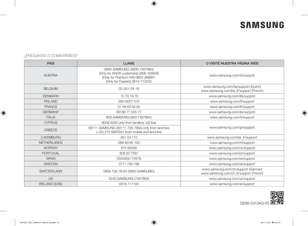 Samsung FG87SST/XEC manual DE68-03134Q-03, PAĺS 