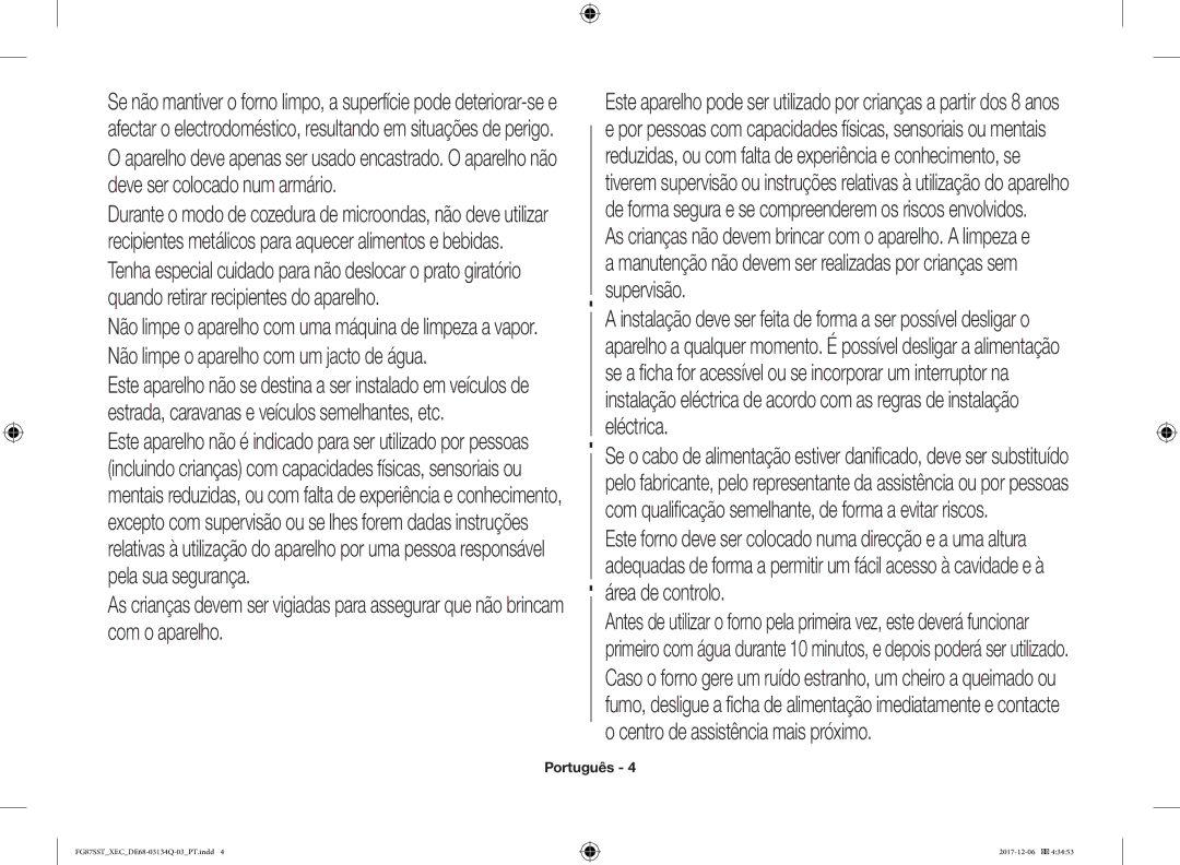 Samsung FG87SST/XEC manual Área de controlo 