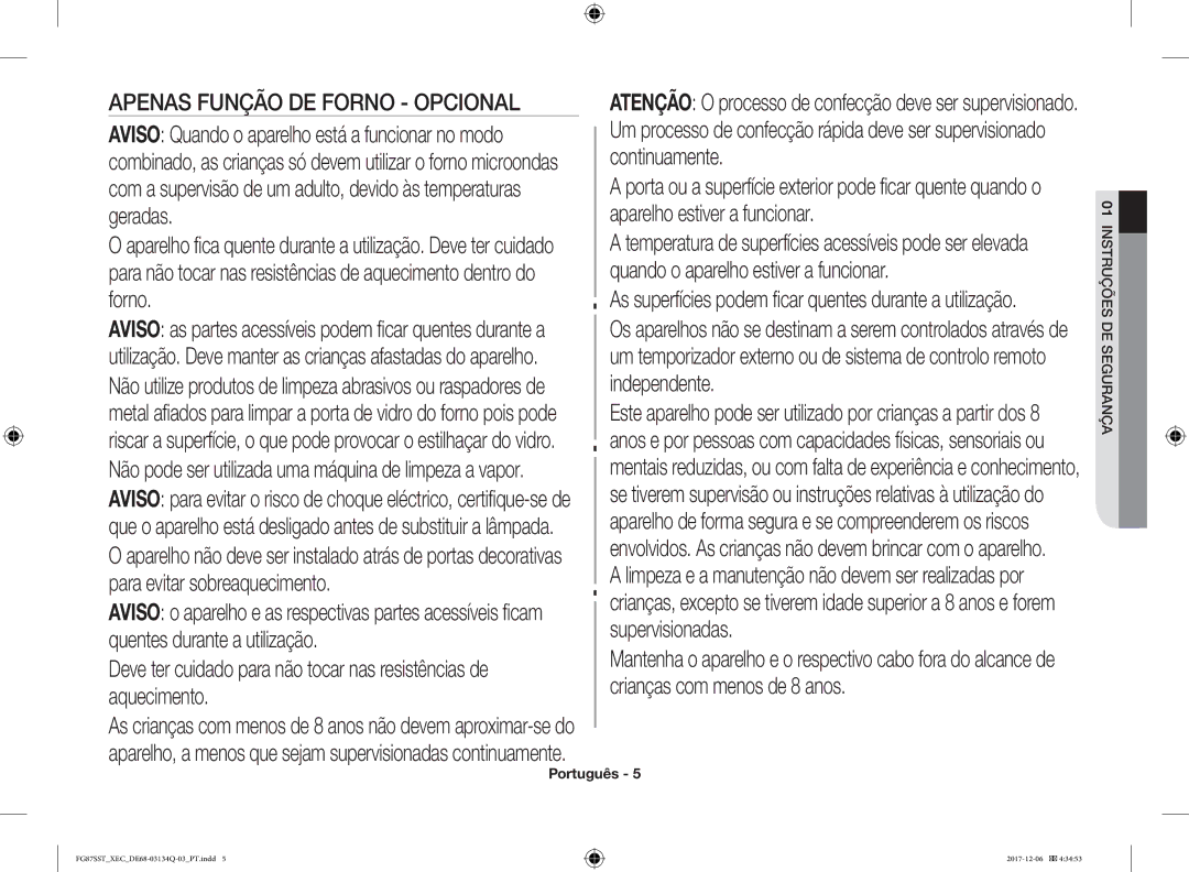 Samsung FG87SST/XEC manual Apenas Função DE Forno Opcional 