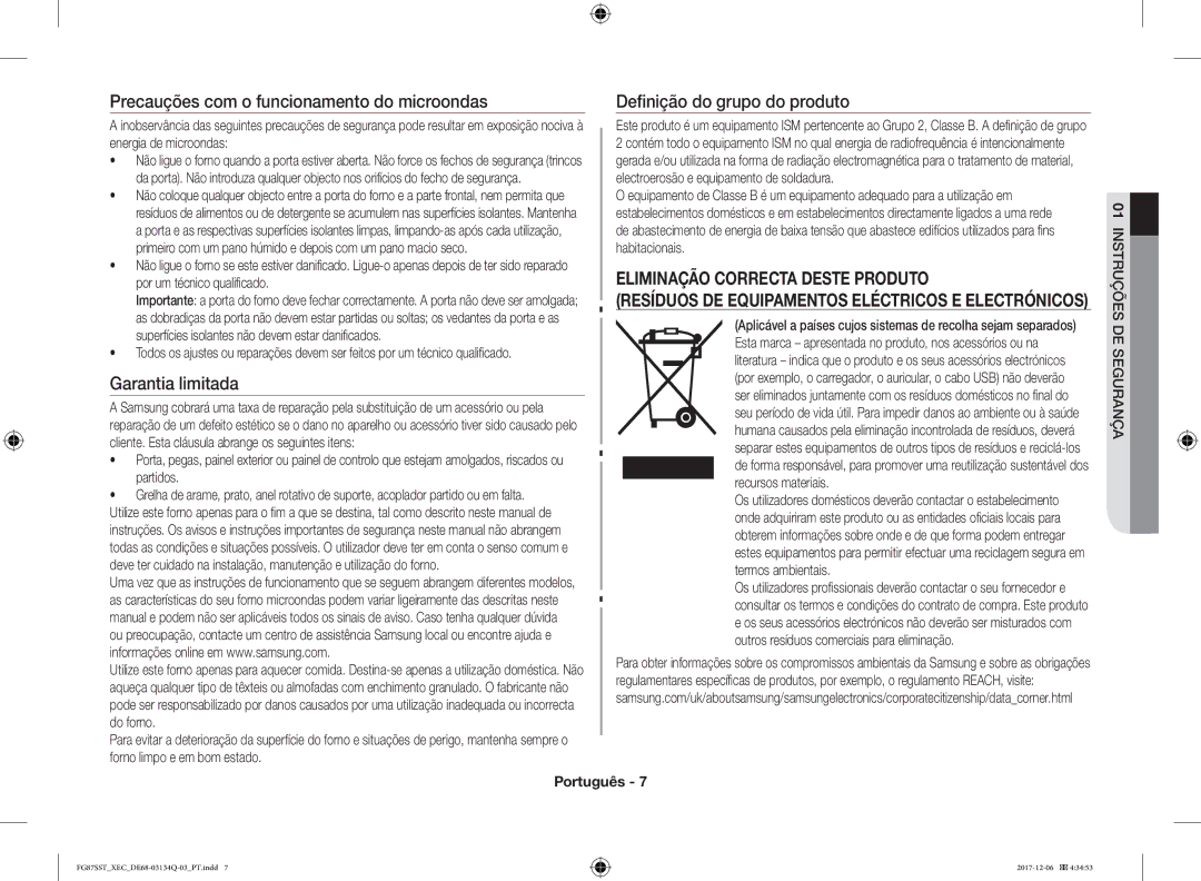 Samsung FG87SST/XEC manual Precauções com o funcionamento do microondas, Eliminação Correcta Deste Produto 