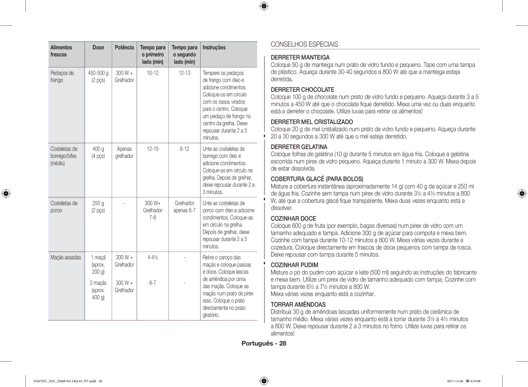 Samsung FG87SST/XEC manual Conselhos Especiais, Mexa várias vezes enquanto está a cozinhar 