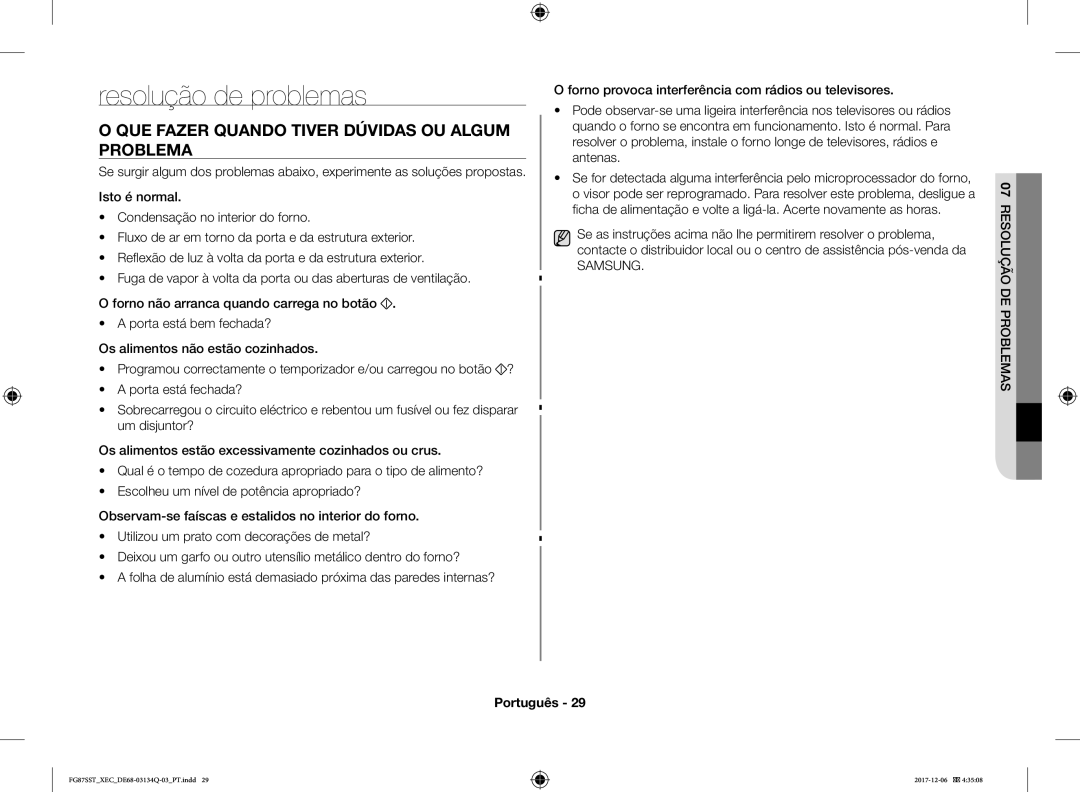 Samsung FG87SST/XEC Resolução de problemas, QUE Fazer Quando Tiver Dúvidas OU Algum Problema, OlesRasme07 rpobl deução 