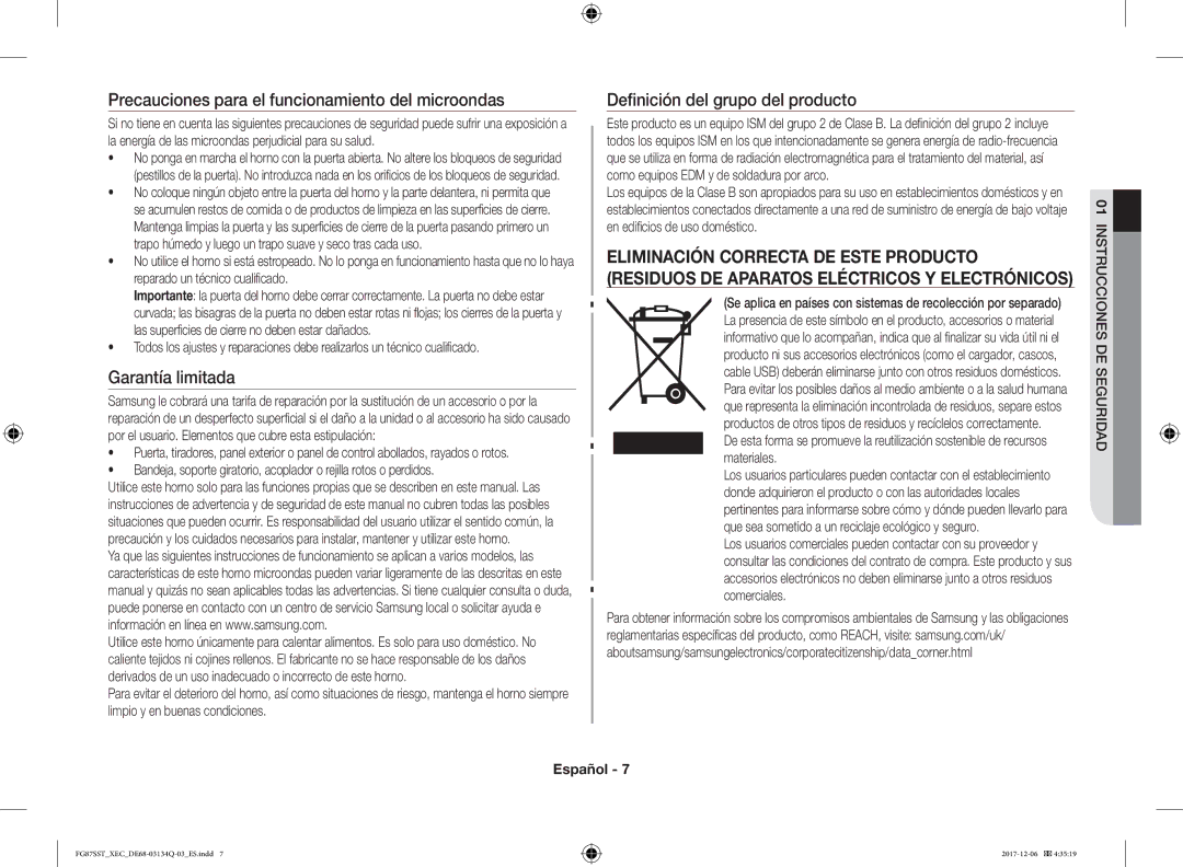 Samsung FG87SST/XEC manual Precauciones para el funcionamiento del microondas 