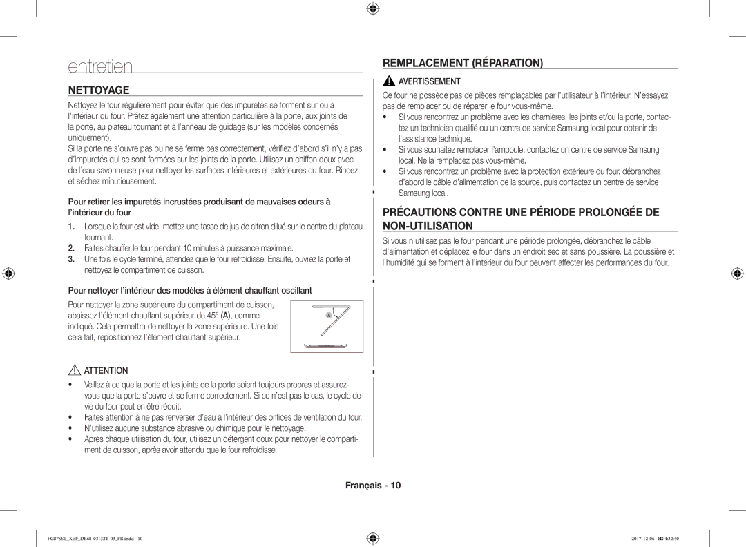 Samsung FG87SST/XEF manual Entretien, Nettoyage, Remplacement Réparation, Samsung local 