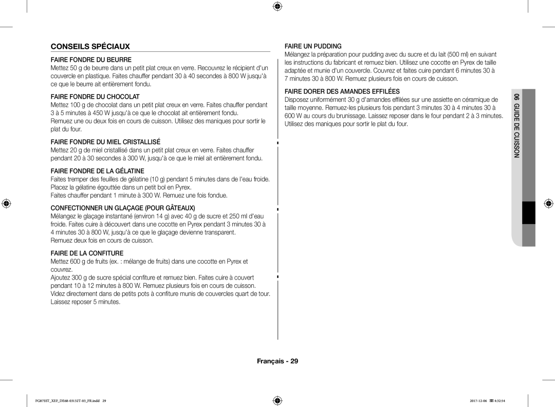 Samsung FG87SST/XEF manual Conseils Spéciaux, Remuez deux fois en cours de cuisson 