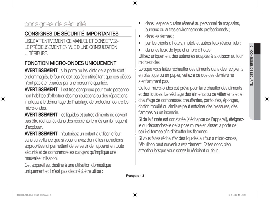 Samsung FG87SST/XEF manual Consignes de sécurité, ’enflamment, Compresses chauffantes, pantoufles, éponges 