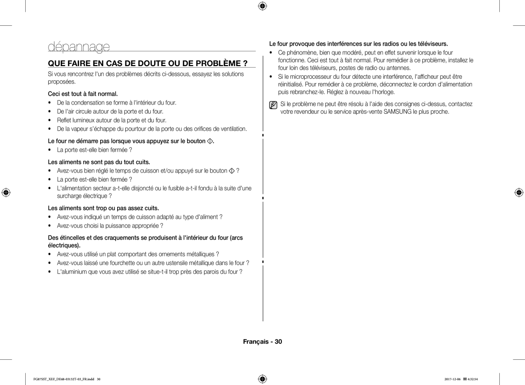 Samsung FG87SST/XEF manual Dépannage, QUE Faire EN CAS DE Doute OU DE Problème ? 