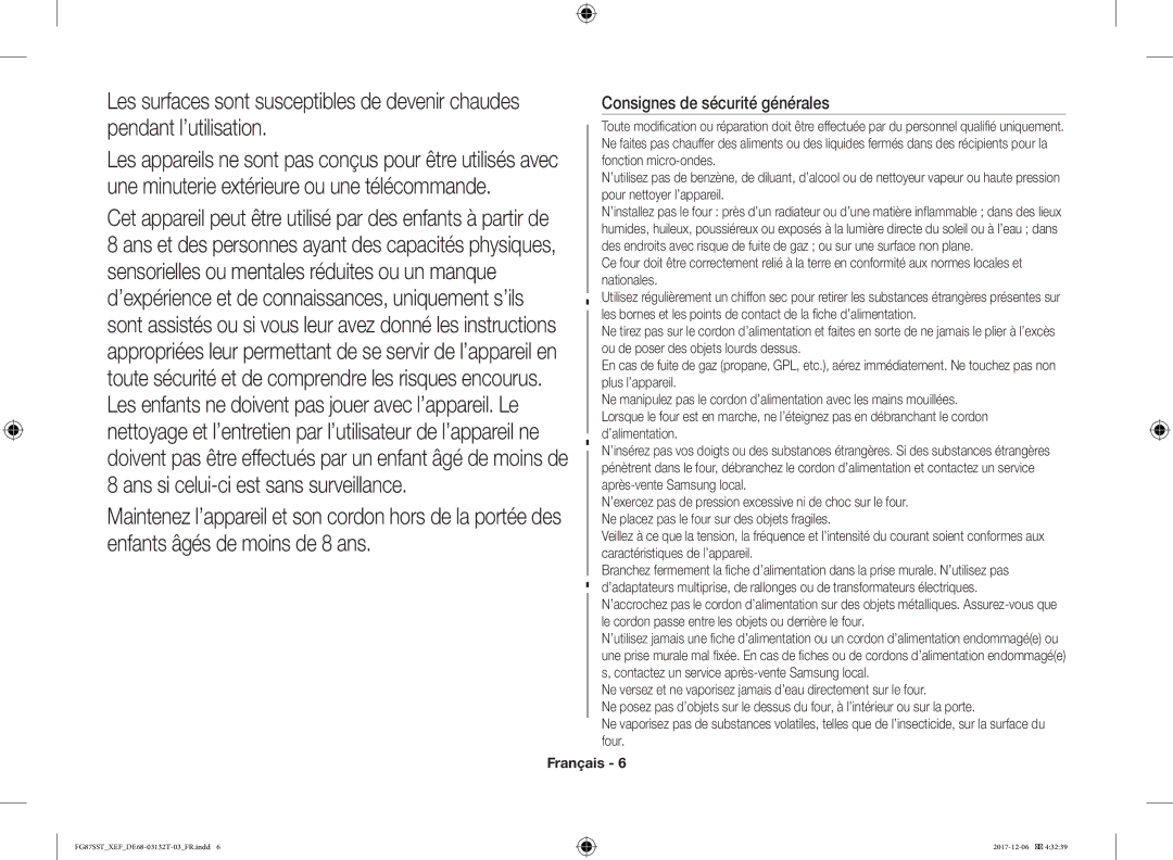 Samsung FG87SST/XEF manual Cet appareil peut être utilisé par des enfants à partir de 