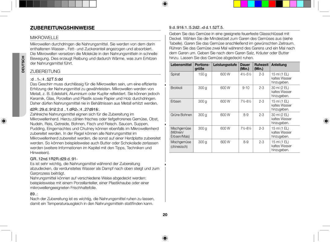 Samsung FG87SST/XEG manual Zubereitungshinweise, Mikrowellengeeignetes Geschirr 