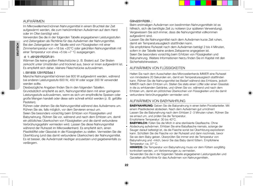 Samsung FG87SST/XEG manual Aufwärmen VON Flüssigkeiten, Aufwärmen VON Babynahrung 