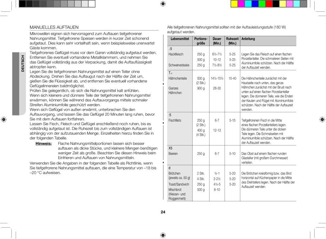 Samsung FG87SST/XEG manual Manuelles Auftauen 