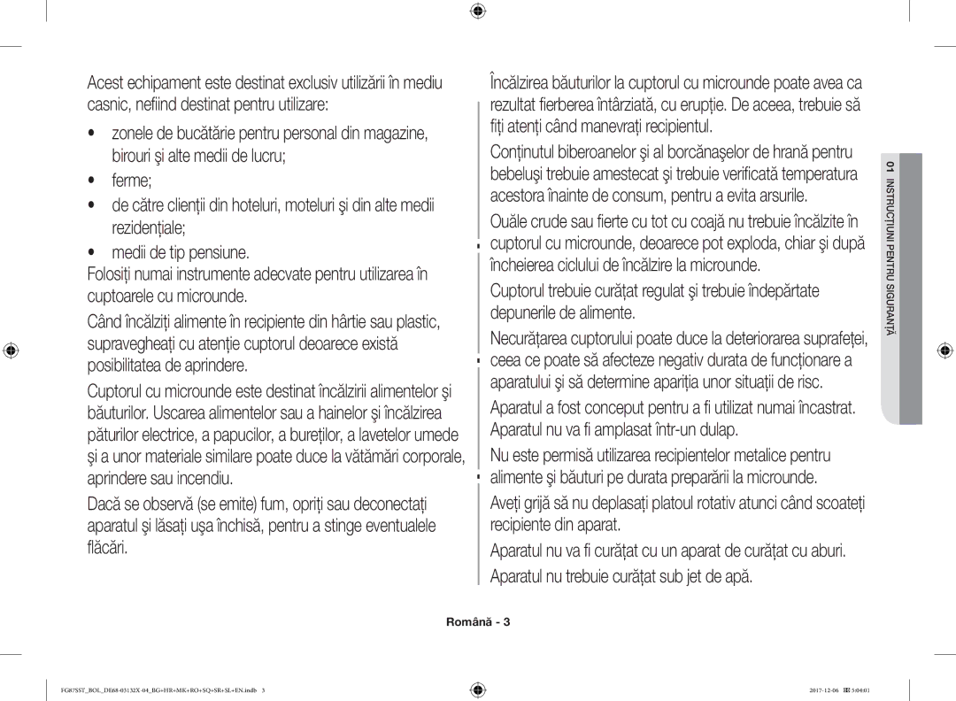 Samsung FG87SST/BOL, FG87SST/XEH, FG87SUB/XEO, FG87SUB/BOL manual Aparatului şi să determine apariţia unor situaţii de risc 