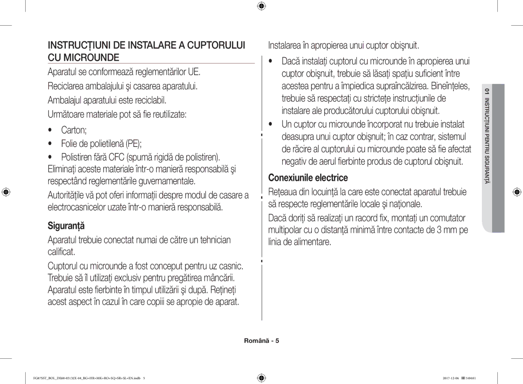 Samsung FG87SUB/XEO Instrucţiuni DE Instalare a Cuptorului CU Microunde, Instalarea în apropierea unui cuptor obişnuit 