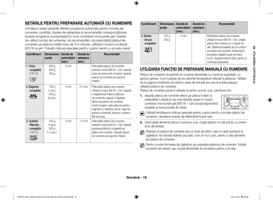 Samsung FG87SST/BOL, FG87SST/XEH, FG87SUB/XEO, FG87SUB/BOL manual Durată de, Porţie 