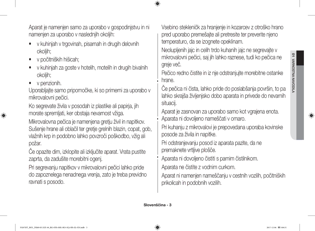 Samsung FG87SST/BOL, FG87SST/XEH, FG87SUB/XEO, FG87SUB/BOL manual 01navodila Varnostna 