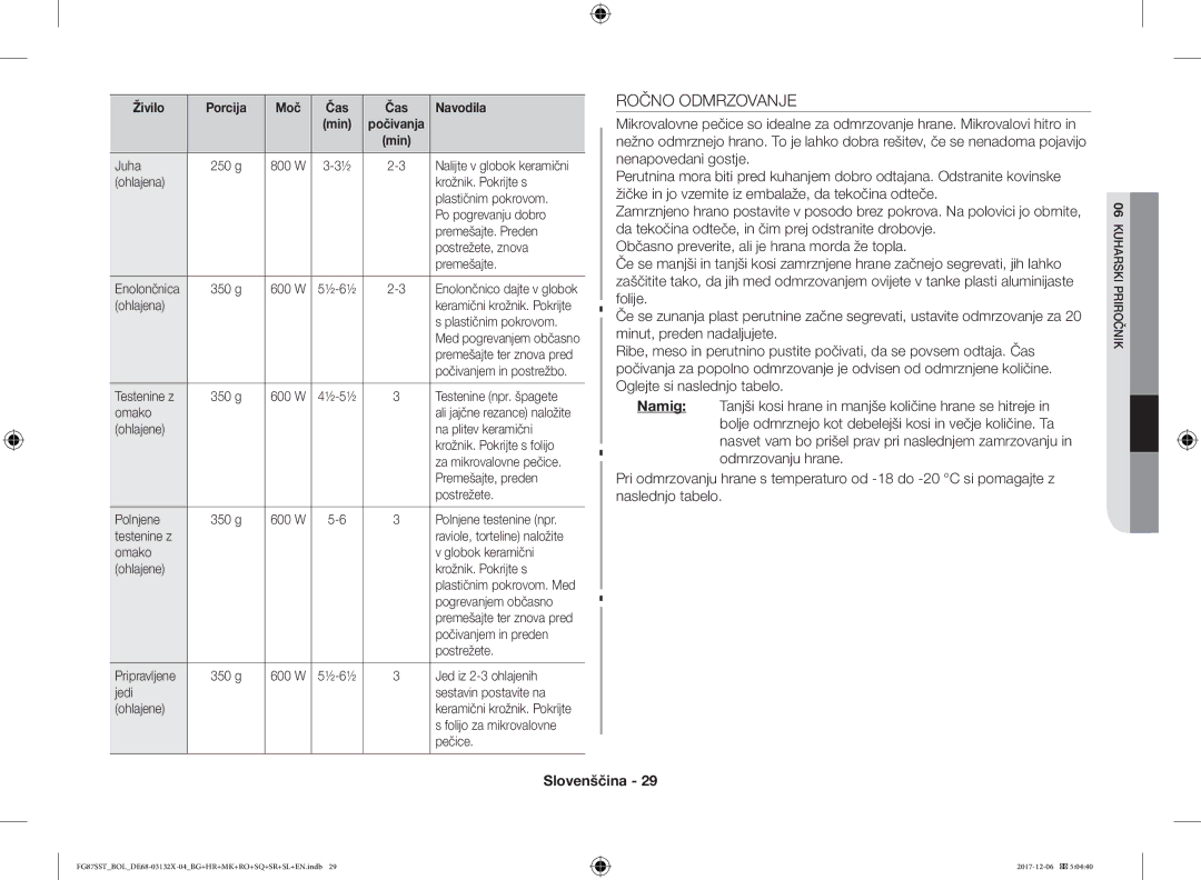 Samsung FG87SUB/XEO, FG87SST/XEH, FG87SUB/BOL, FG87SST/BOL manual Ročno Odmrzovanje 